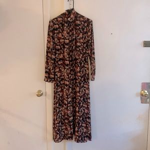 Black long floral button up dress